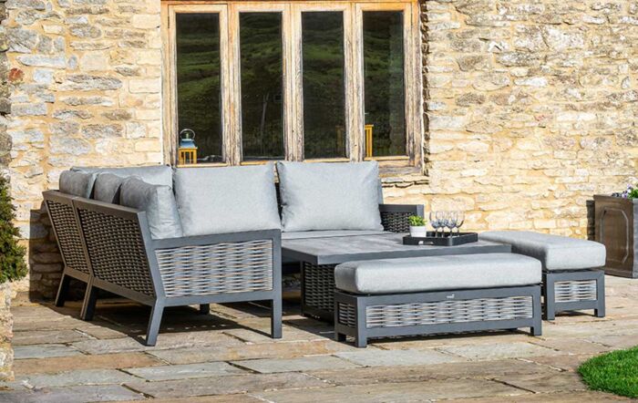 Bramblecrest Portofino Corner Garden Sofa Set with Adjustable Dining Table - Grey