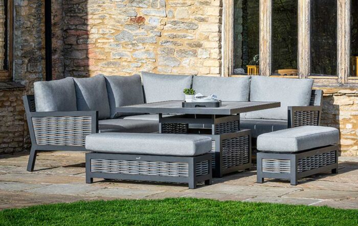 Bramblecrest Portofino Corner Garden Sofa Set with Adjustable Dining Table - Grey