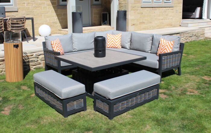 Bramblecrest Portofino Corner Garden Sofa Set with Adjustable Dining Table - Grey