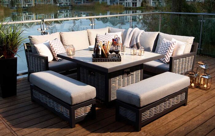 Bramblecrest Portofino Outdoor Corner Firepit Sofa Set - Grey