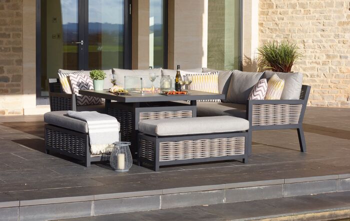 Bramblecrest Portofino Outdoor Corner Firepit Sofa Set - Grey