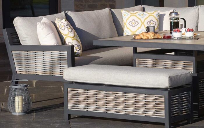 Bramblecrest Portofino Outdoor Corner Firepit Sofa Set - Grey