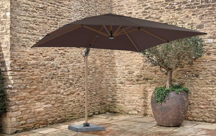 Bramblecrest Truro Wood Effect 3M Square LED Grey Parasol inc Granite Base - FREE cover Bramblecrest Truro Wood Effect 3M Square LED Grey Parasol inc Granite Base - FREE cover