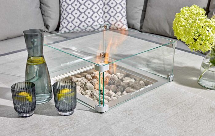 Bramblecrest Tuscan Garden Corner Sofa Set with Firepit Table - Grey