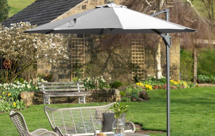 Platinum Luna Grey Voyager T1 3m Round Free Arm Parasol With 90kg Wheeled Base