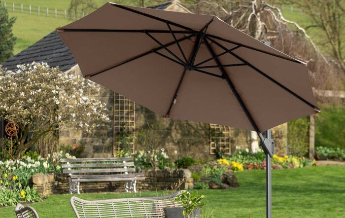 Platinum Voyager T1 Taupe 3m Round Parasol with 90kg Granite Base