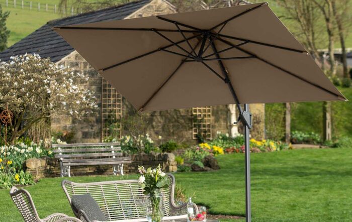 Platinum Voyager Taupe T1 3m x 2m Rectangular Free Arm Parasol With 90kg Wheeled Base