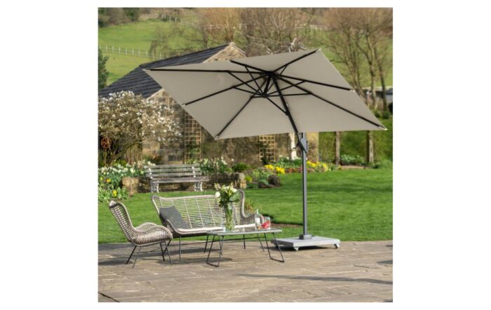 Platinum Champagne Voyager 3m x 2m Rectangular Free Arm Parasol & 90kg Wheeled Base