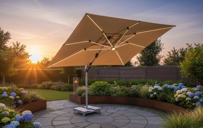 Bramblecrest Worcester 4m x 3m Rectangle Cantilever LED Parasol Sand with Cover 