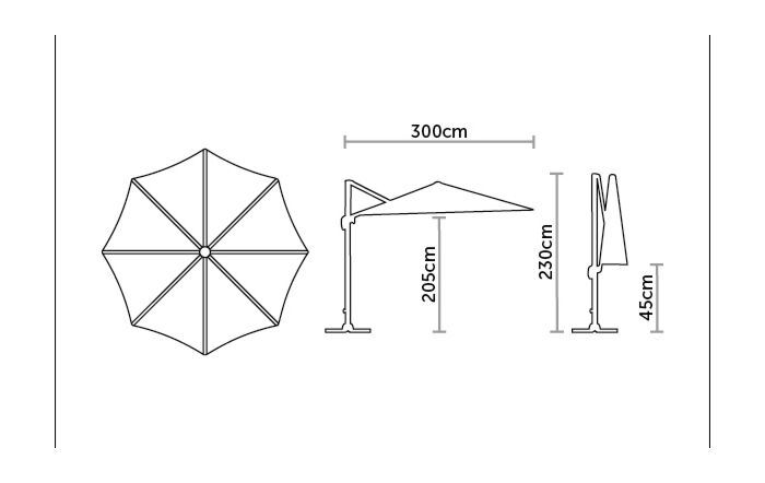 Bramblecrest Chichester 3M Round Parasol with Granite Base and FREE Cover - Grey
